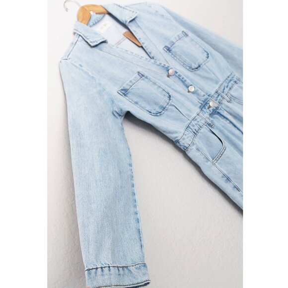 NEW Lov Mor Light Blue Wash Denim Wide Leg Jumpsuit S Cotton Blend High Waist - Picture 12 of 14